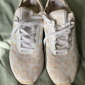 Adidas Women's White and Cream Leopard Sneakers